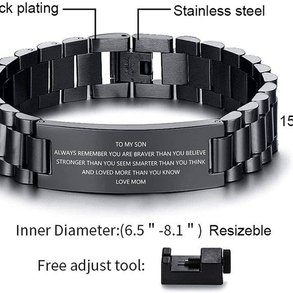 To My Son Bracelet Gift Love Mom Stainless Steel Courage Inspirational Wristband - Picture 6 of 7